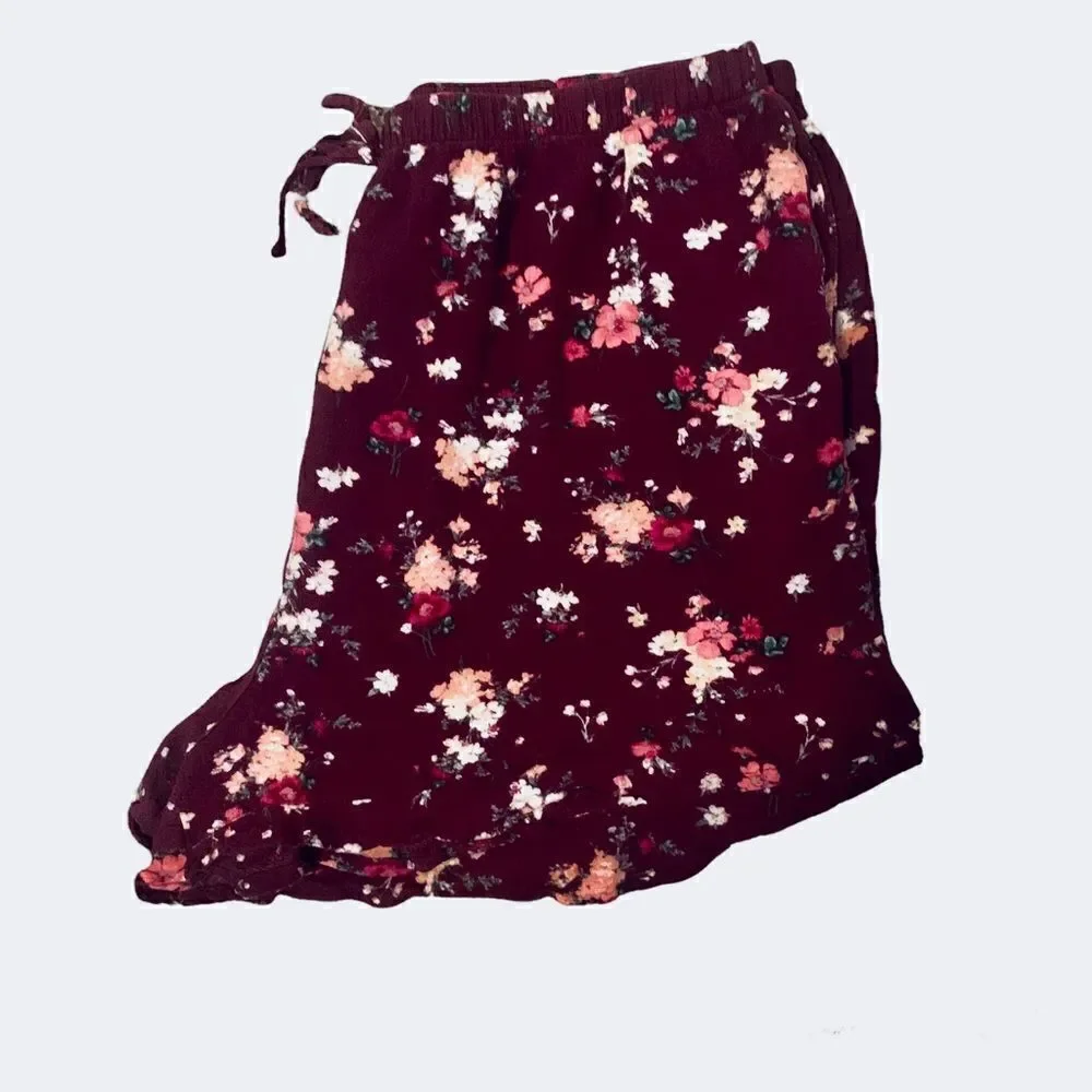 Xhilaration Maroon Floral Ruffled Rayon Shorts Size Medium - Picture 2 of 7